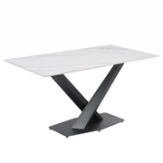 Voren Rectangular Dining Table with Sintered Stone / Glass Tabletop in Stainless Steel Double Pedestal Base