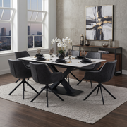 Voren Rectangular Dining Table with Sintered Stone / Glass Tabletop in Stainless Steel Double Pedestal Base