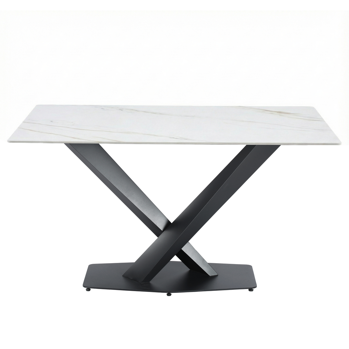 Voren Rectangular Dining Table with Sintered Stone / Glass Tabletop in Stainless Steel Double Pedestal Base
