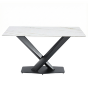 Voren Rectangular Dining Table with Sintered Stone / Glass Tabletop in Stainless Steel Double Pedestal Base