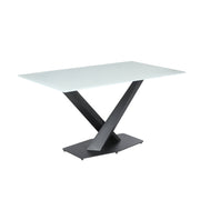 Voren Rectangular Dining Table with Sintered Stone / Glass Tabletop in Stainless Steel Double Pedestal Base