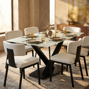 Voren Rectangular Dining Table with Sintered Stone / Glass Tabletop in Stainless Steel Double Pedestal Base