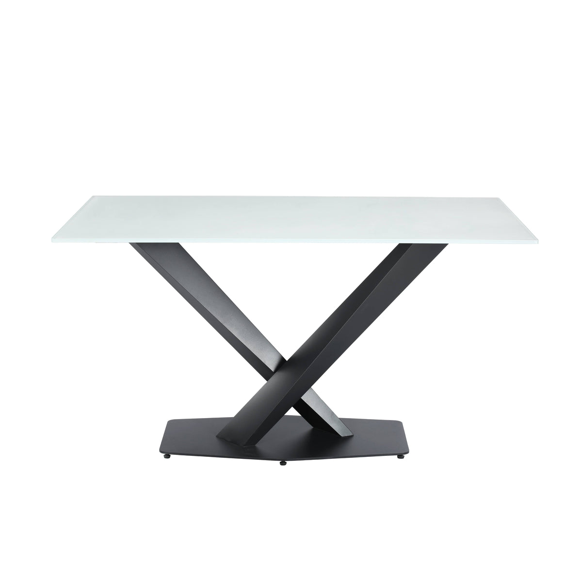 Voren Rectangular Dining Table with Sintered Stone / Glass Tabletop in Stainless Steel Double Pedestal Base