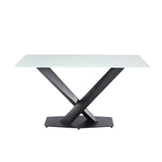Voren Rectangular Dining Table with Sintered Stone / Glass Tabletop in Stainless Steel Double Pedestal Base
