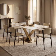 Voren Rectangular Dining Table with Sintered Stone / Glass Tabletop in Stainless Steel Double Pedestal Base