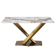 Voren Rectangular Dining Table with Sintered Stone / Glass Tabletop in Stainless Steel Double Pedestal Base