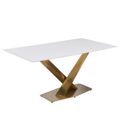 Voren Rectangular Dining Table with Sintered Stone / Glass Tabletop in Stainless Steel Double Pedestal Base