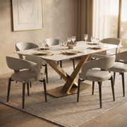 Voren Rectangular Dining Table with Sintered Stone / Glass Tabletop in Stainless Steel Double Pedestal Base