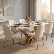 Voren Rectangular Dining Table with Sintered Stone / Glass Tabletop in Stainless Steel Double Pedestal Base