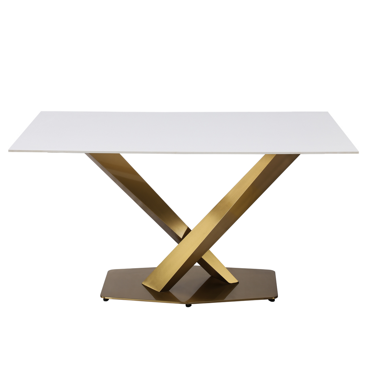 Voren Rectangular Dining Table with Sintered Stone / Glass Tabletop in Stainless Steel Double Pedestal Base