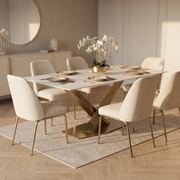Voren Rectangular Dining Table with Sintered Stone / Glass Tabletop in Stainless Steel Double Pedestal Base