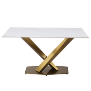 Voren Rectangular Dining Table with Sintered Stone / Glass Tabletop in Stainless Steel Double Pedestal Base