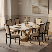 Voren Rectangular Dining Table with Sintered Stone / Glass Tabletop in Stainless Steel Double Pedestal Base