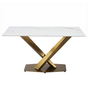 Voren Rectangular Dining Table with Sintered Stone / Glass Tabletop in Stainless Steel Double Pedestal Base