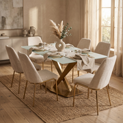 Voren Rectangular Dining Table with Sintered Stone / Glass Tabletop in Stainless Steel Double Pedestal Base