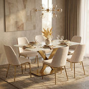 Voren Rectangular Dining Table with Sintered Stone / Glass Tabletop in Stainless Steel Double Pedestal Base