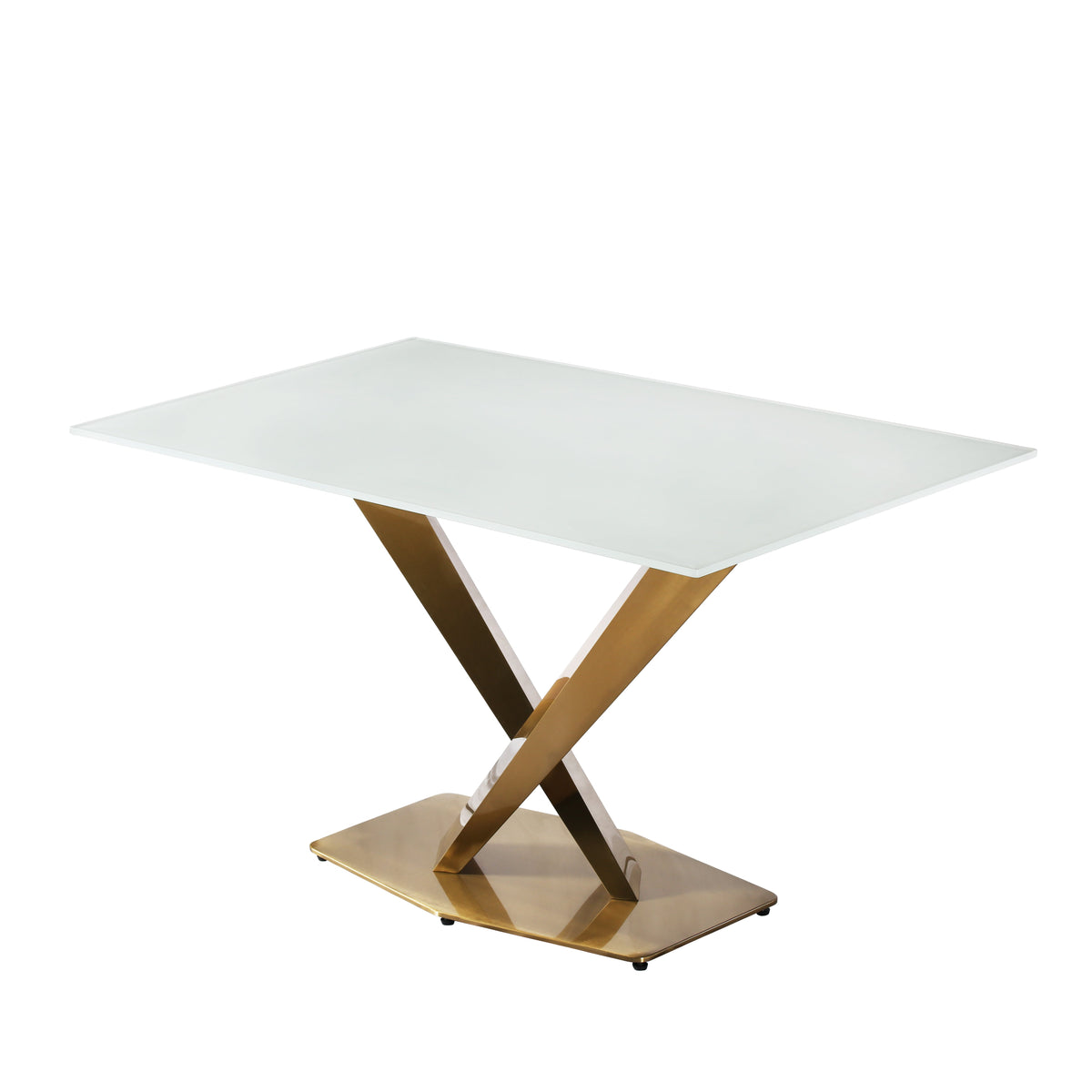 Voren Rectangular Dining Table with Sintered Stone / Glass Tabletop in Stainless Steel Double Pedestal Base