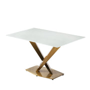 Voren Rectangular Dining Table with Sintered Stone / Glass Tabletop in Stainless Steel Double Pedestal Base