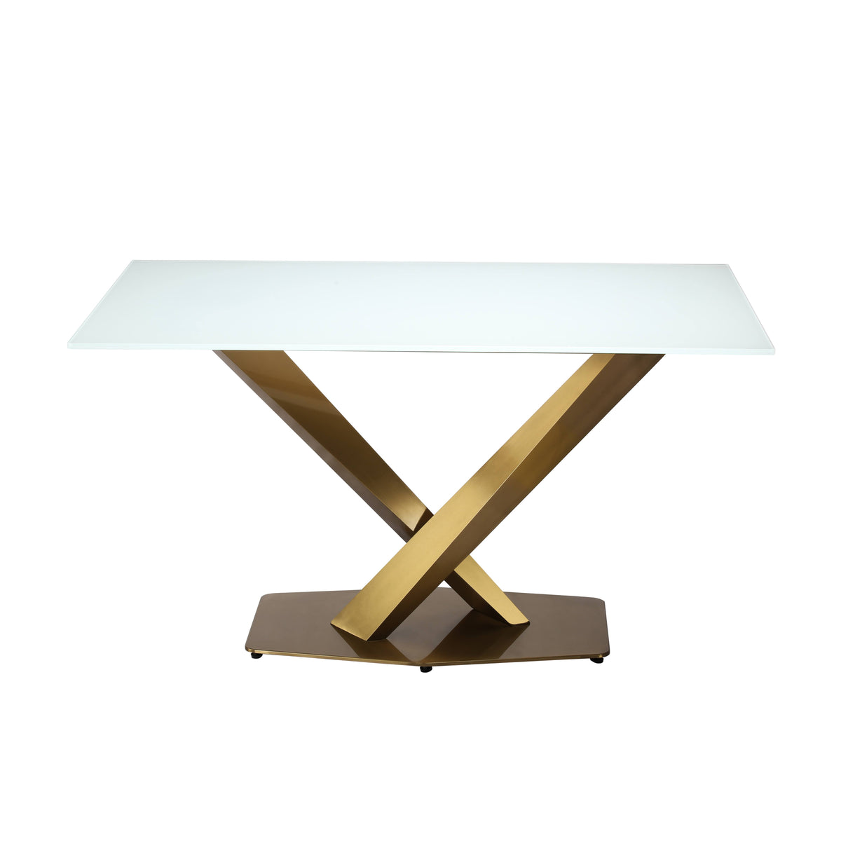 Voren Rectangular Dining Table with Sintered Stone / Glass Tabletop in Stainless Steel Double Pedestal Base