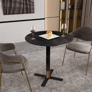 LeisureMod Vail Collection Dining Table Black/Gold X Base With 27"/36" Round Black MDF Top - Elax Furniture