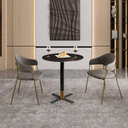 LeisureMod Vail Collection Dining Table Black/Gold X Base With 27"/36" Round Black MDF Top - Elax Furniture
