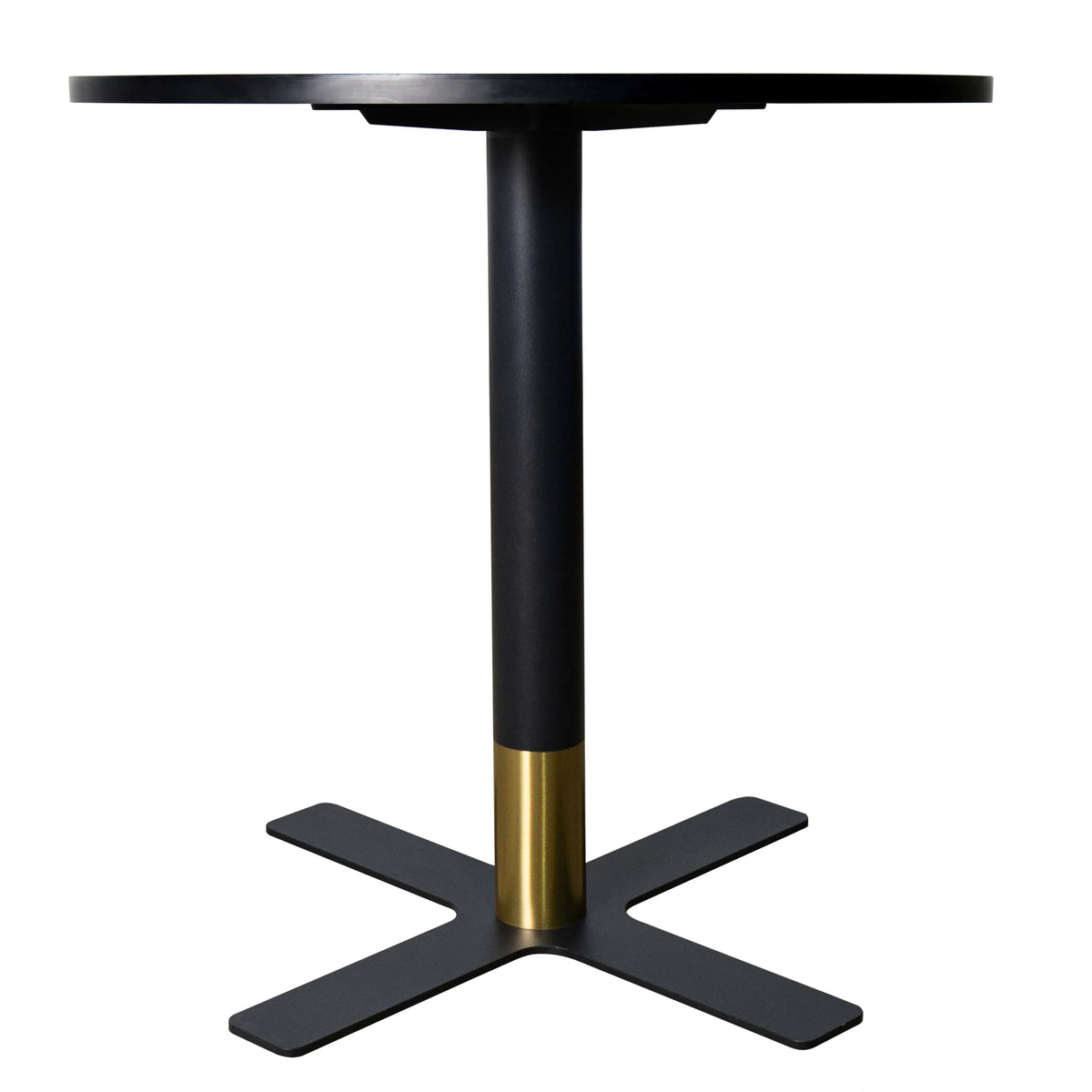 LeisureMod Vail Collection Dining Table Black/Gold X Base With 27"/36" Round Black MDF Top - Elax Furniture