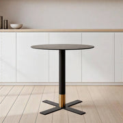 Vail Collection Dining Table Black/Gold X Base With 27"/36" Round BLack Stone Top