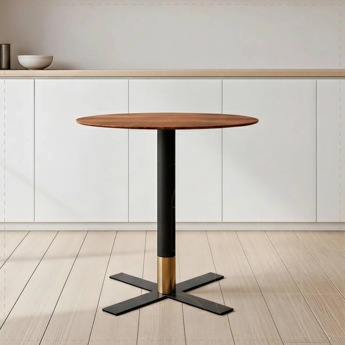 LeisureMod Vail Collection Dining Table Black/Gold X Base With 27"/36" Round Black MDF Top