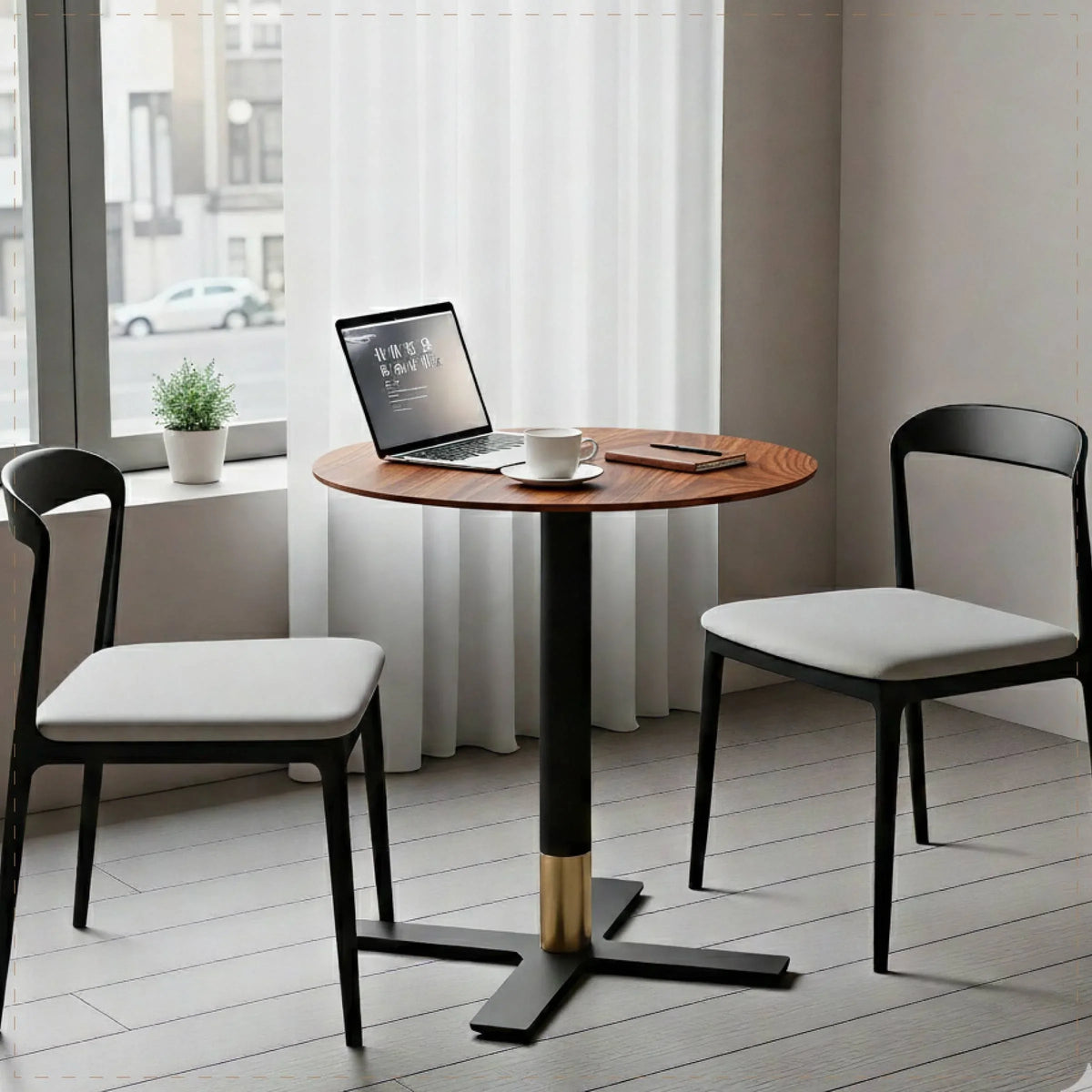 LeisureMod Vail Collection Dining Table Black/Gold X Base With 27"/36" Round Black MDF Top