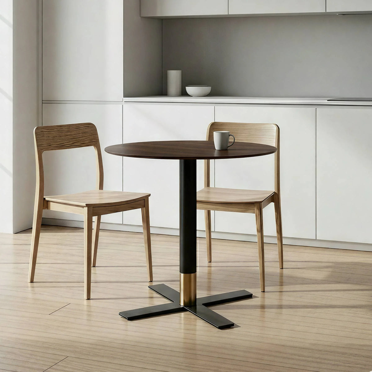 LeisureMod Vail Collection Dining Table Black/Gold X Base With 27"/36" Round Black MDF Top