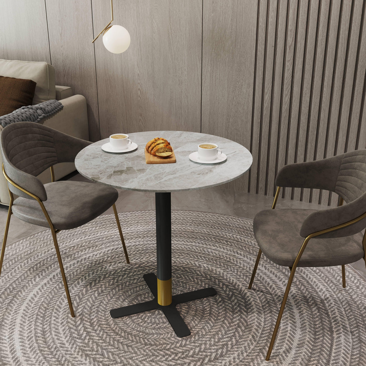 Vail Collection Dining Table Black/Gold X Base With 27"/36" Round BLack Stone Top - Elax Furniture