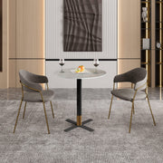 LeisureMod Vail Collection Dining Table Black/Gold X Base With 27"/36" Round Black MDF Top - Elax Furniture