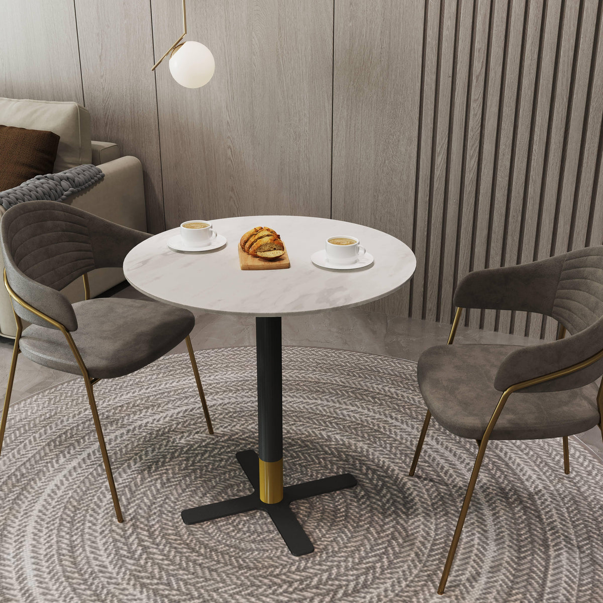 Vail Collection Dining Table Black/Gold X Base With 27"/36" Round BLack Stone Top - Elax Furniture