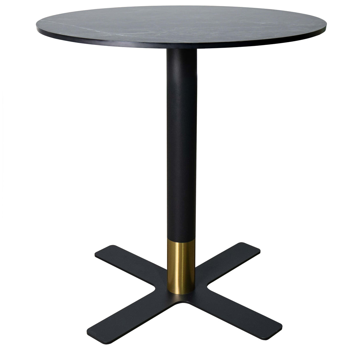 LeisureMod Vail Collection Dining Table Black/Gold X Base With 27"/36" Round Black MDF Top - Elax Furniture