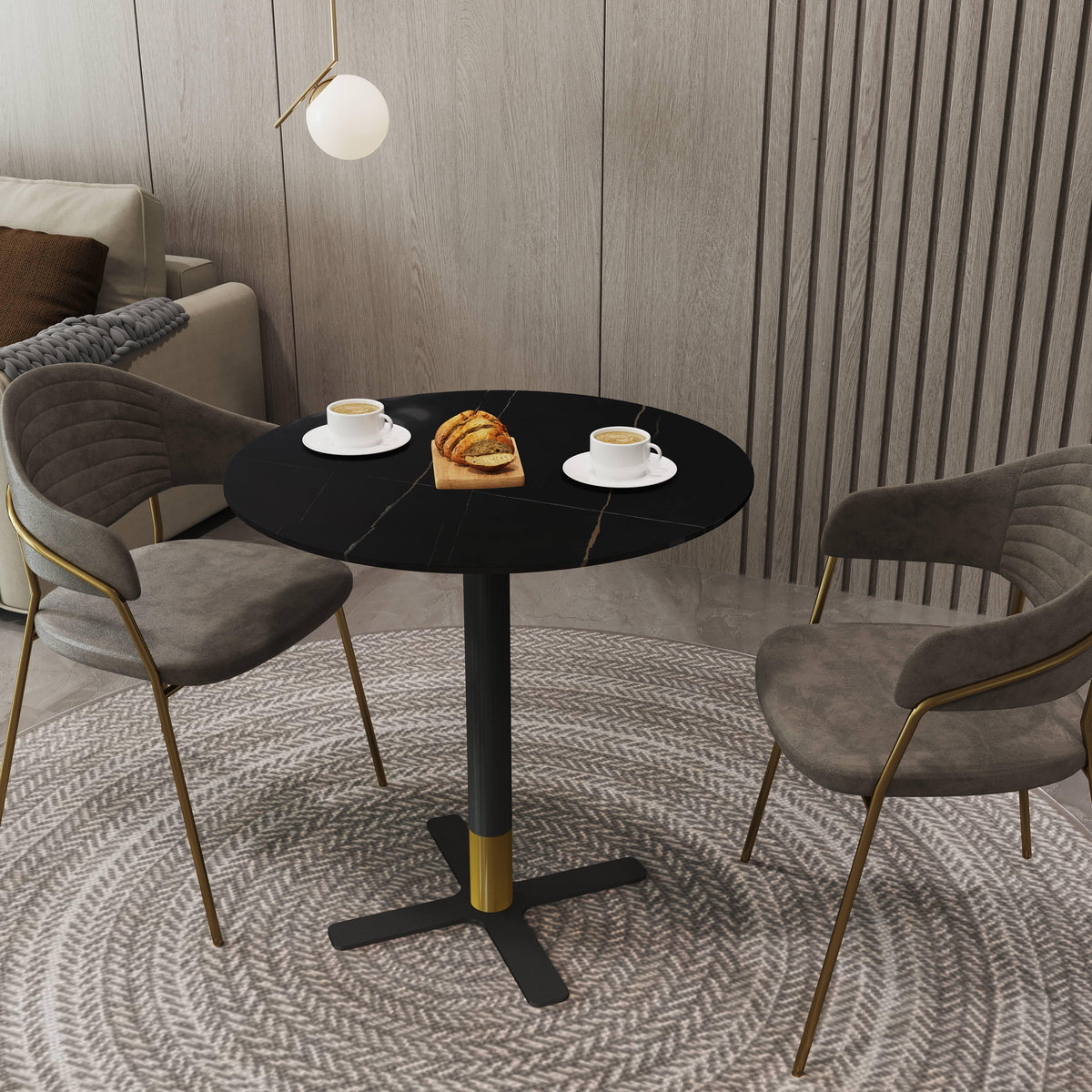 Vail Collection Dining Table Black/Gold X Base With 27"/36" Round BLack Stone Top - Elax Furniture