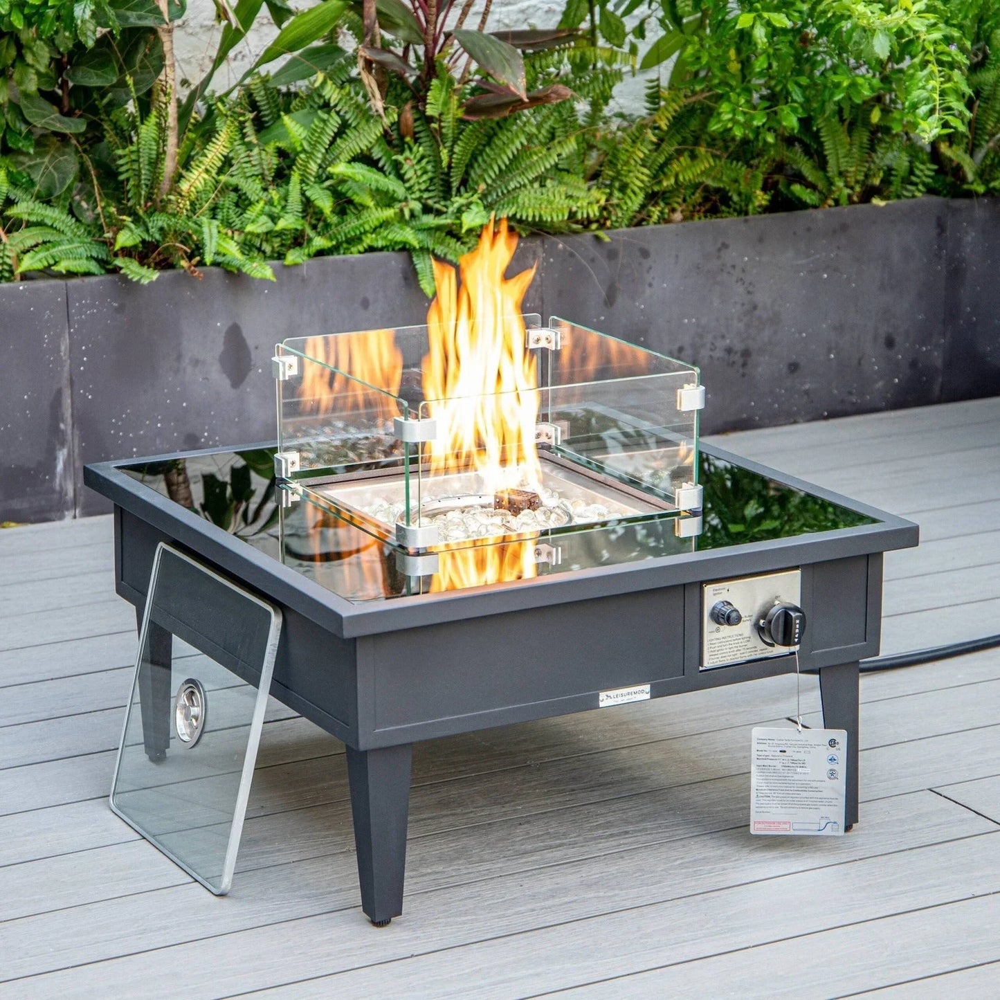 Walbrooke Modern Outdoor Square Fire Pit Table with Powder-Coated Aliuminum Frame - Elax Furniture