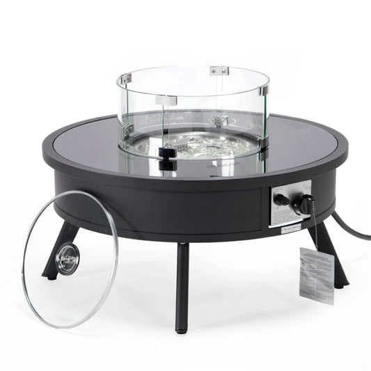 Walbrooke Modern Outdoor Round Fire Pit Table with Powder-Coated Aliuminum Frame - Elax Furniture
