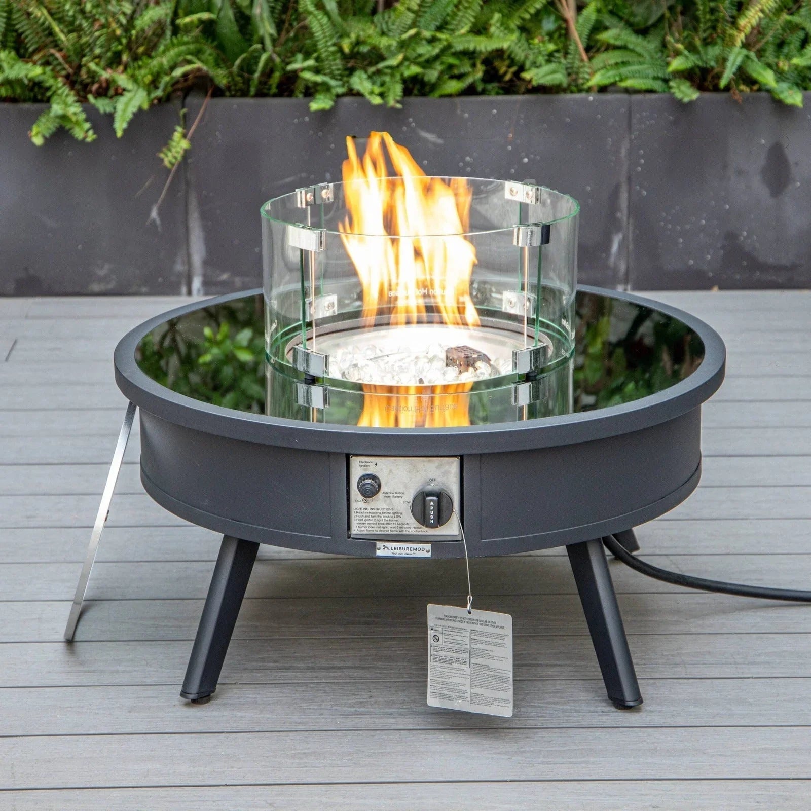 Walbrooke Modern Outdoor Round Fire Pit Table with Powder-Coated Aliuminum Frame - Elax Furniture