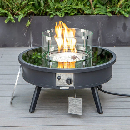Walbrooke Modern Outdoor Round Fire Pit Table with Powder-Coated Aliuminum Frame - Elax Furniture