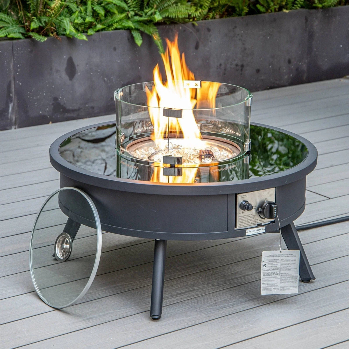 Walbrooke Modern Outdoor Round Fire Pit Table with Powder-Coated Aliuminum Frame - Elax Furniture