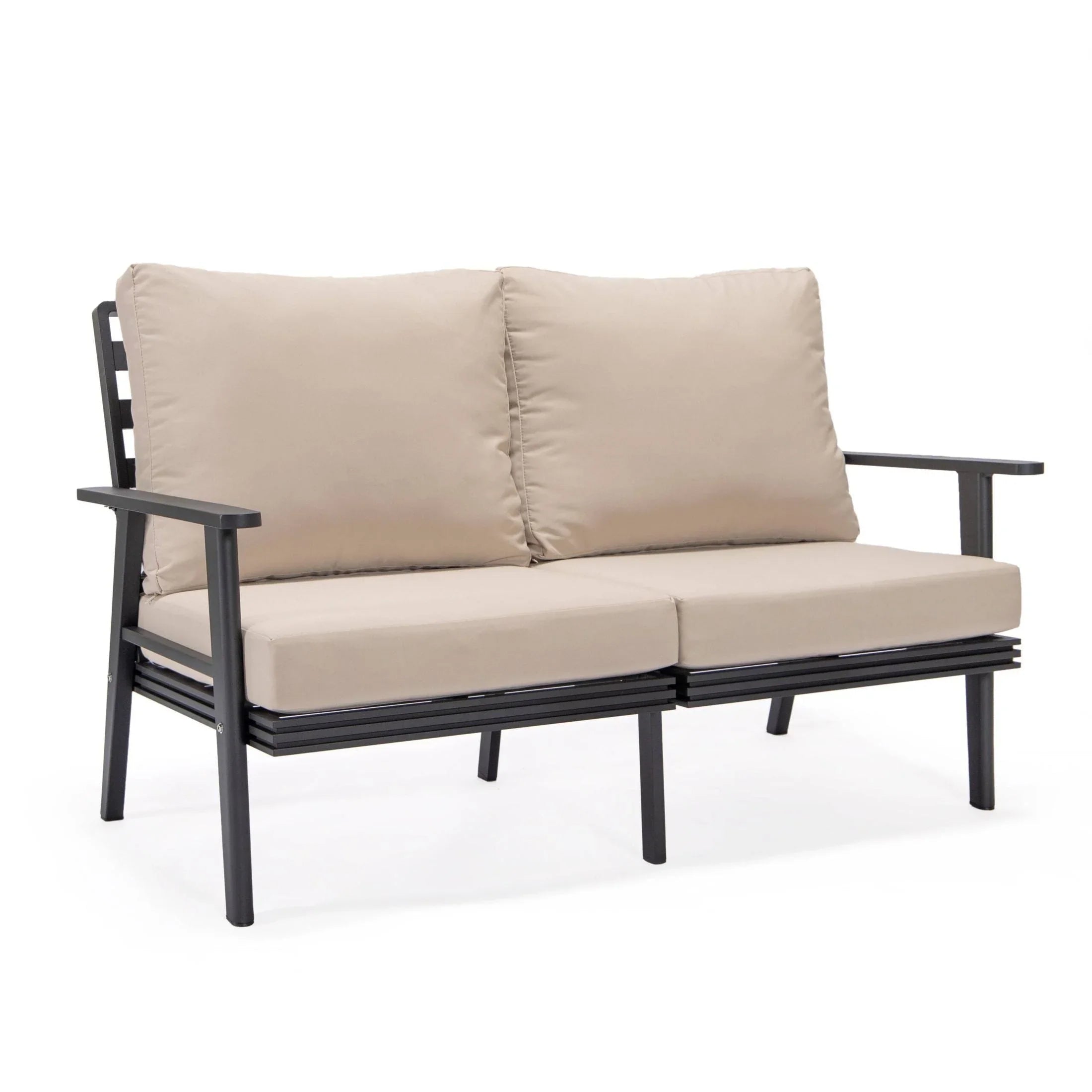 Walbrooke Modern Outdoor Patio Loveseat with Black Aluminum Frame and Removable Cushions - Elax Furniture