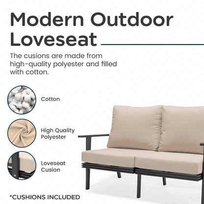 Walbrooke Modern Outdoor Patio Loveseat with Black Aluminum Frame and Removable Cushions - Elax Furniture