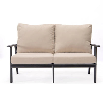Walbrooke Modern Outdoor Patio Loveseat with Black Aluminum Frame and Removable Cushions - Elax Furniture