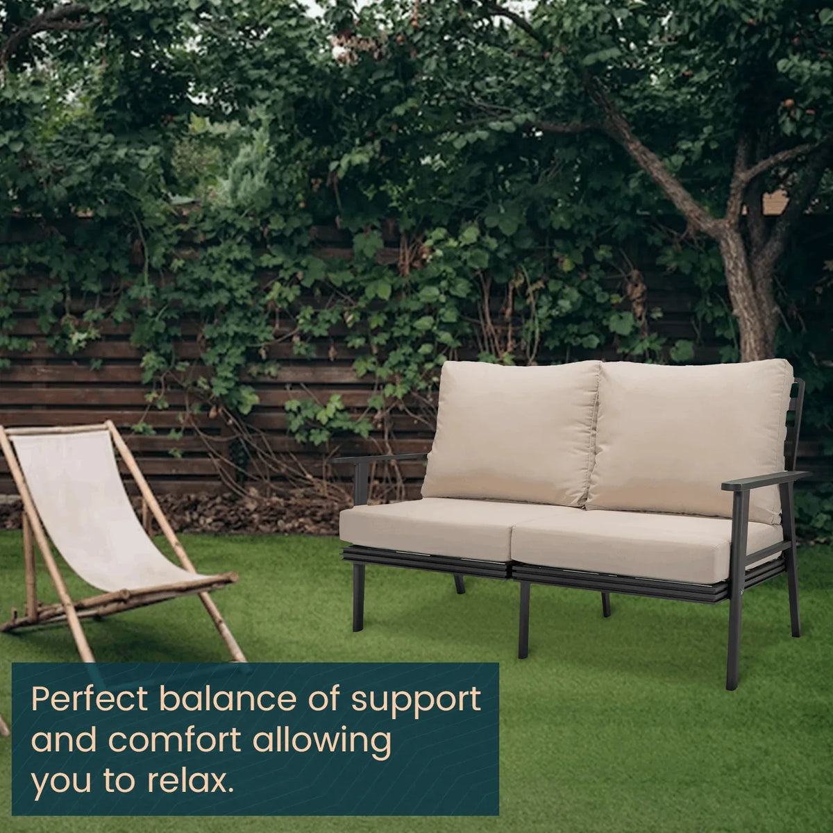 Walbrooke Modern Outdoor Patio Loveseat with Black Aluminum Frame and Removable Cushions - Elax Furniture