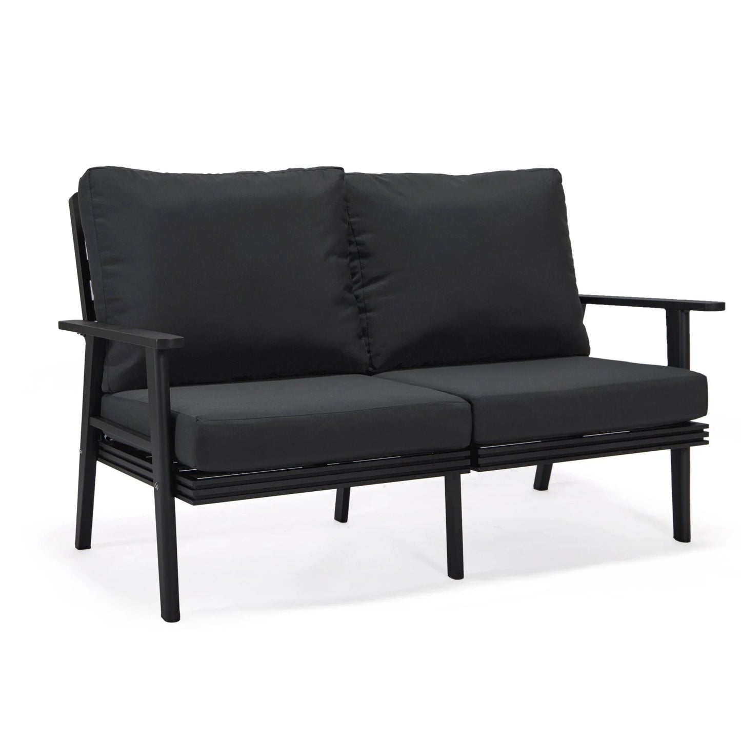 Walbrooke Modern Outdoor Patio Loveseat with Black Aluminum Frame and Removable Cushions - Elax Furniture