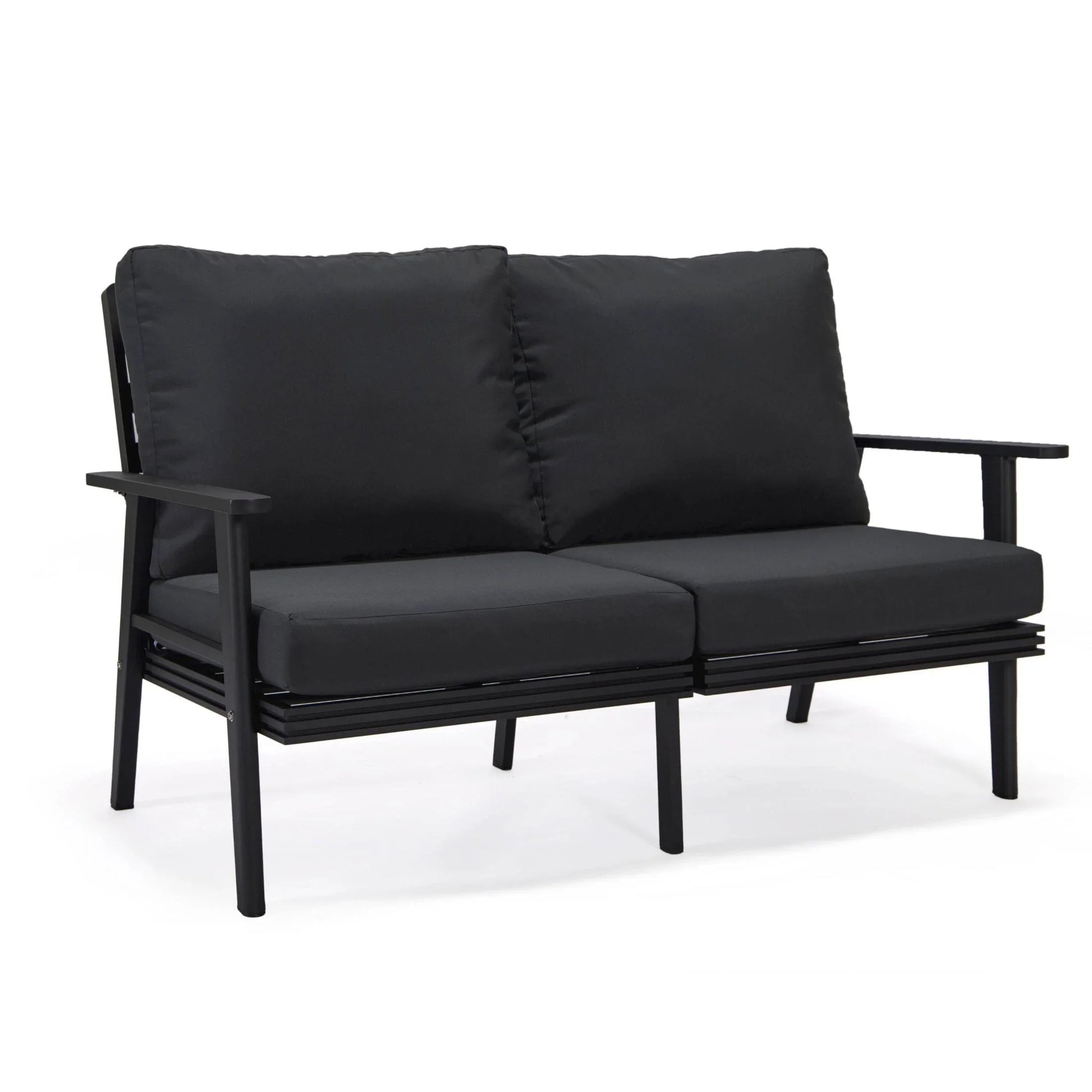 Walbrooke Modern Outdoor Patio Loveseat with Black Aluminum Frame and Removable Cushions - Elax Furniture