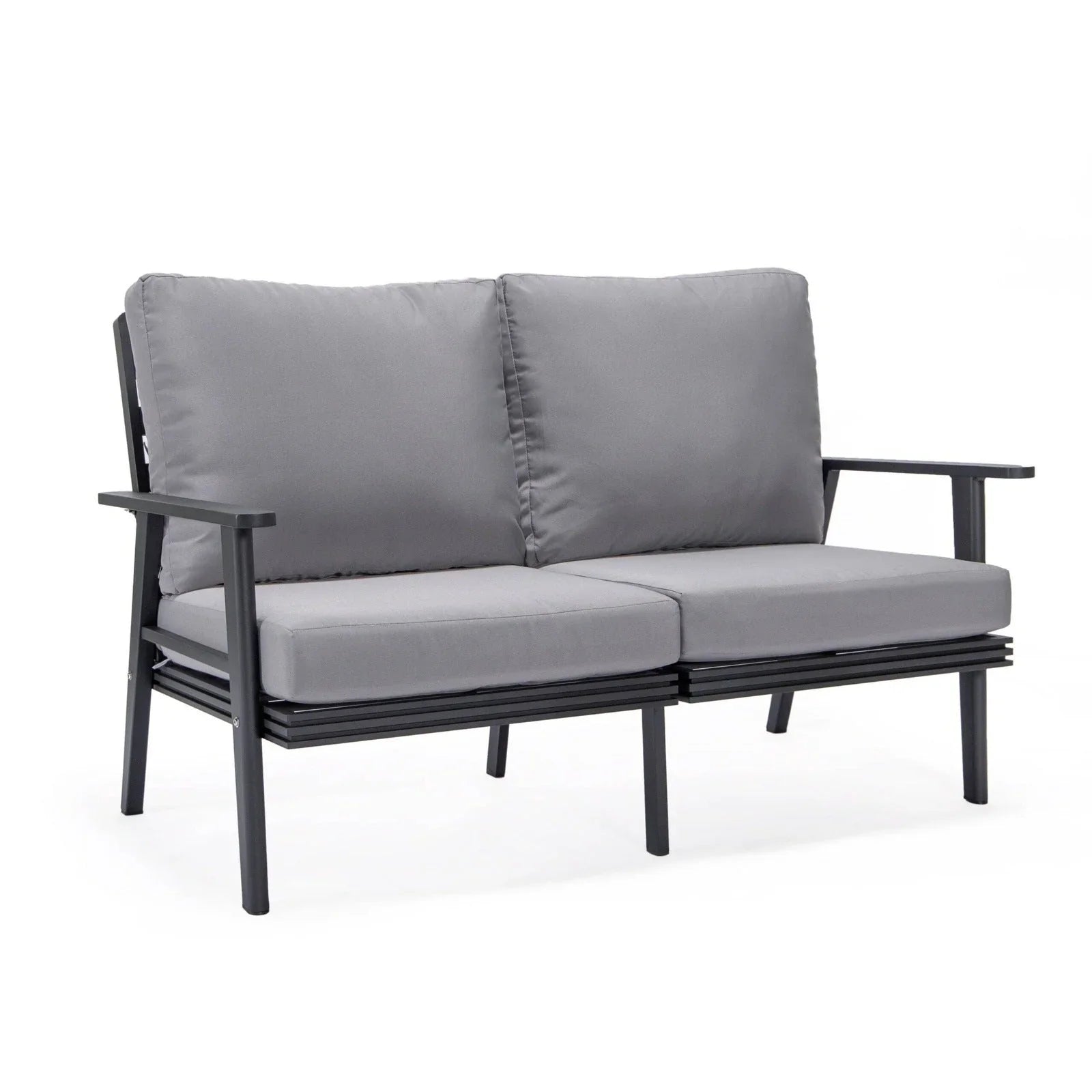 Walbrooke Modern Outdoor Patio Loveseat with Black Aluminum Frame and Removable Cushions - Elax Furniture