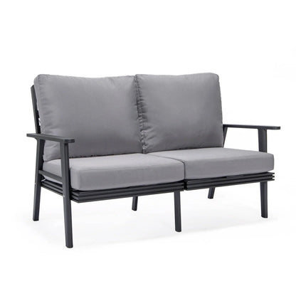 Walbrooke Modern Outdoor Patio Loveseat with Black Aluminum Frame and Removable Cushions - Elax Furniture