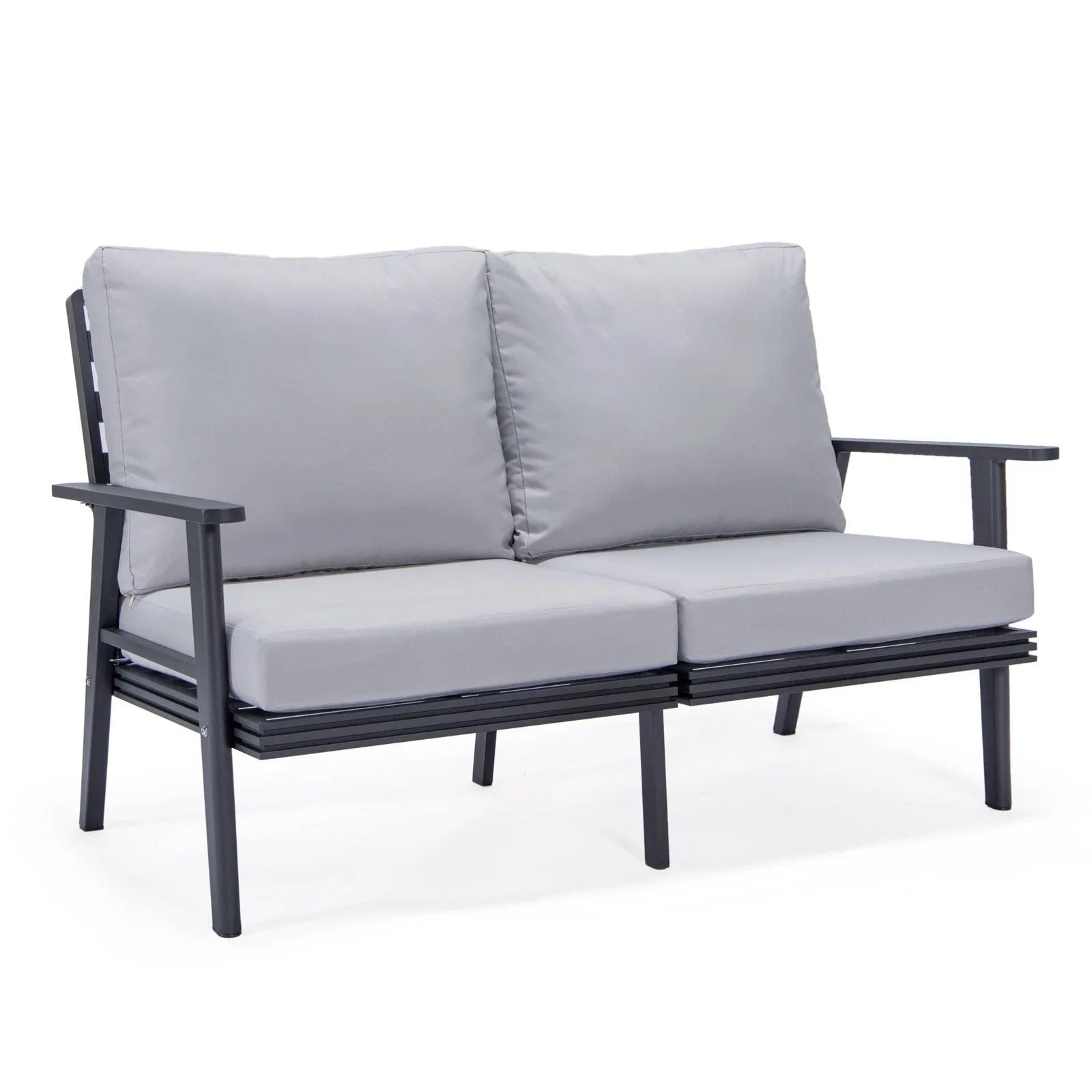 Walbrooke Modern Outdoor Patio Loveseat with Black Aluminum Frame and Removable Cushions - Elax Furniture