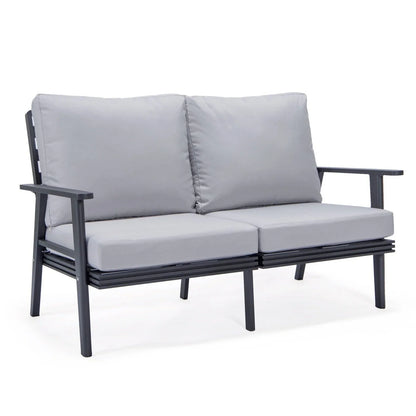 Walbrooke Modern Outdoor Patio Loveseat with Black Aluminum Frame and Removable Cushions - Elax Furniture